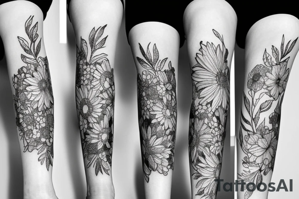 floral thigh piece tattoo idea