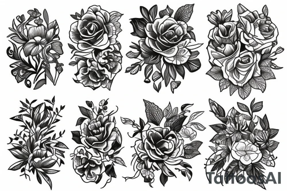floral thigh piece tattoo idea