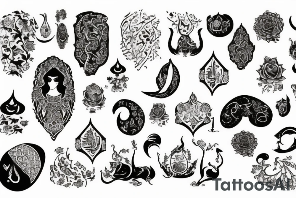 a conceptual scenery with lots of Persian elements tattoo idea