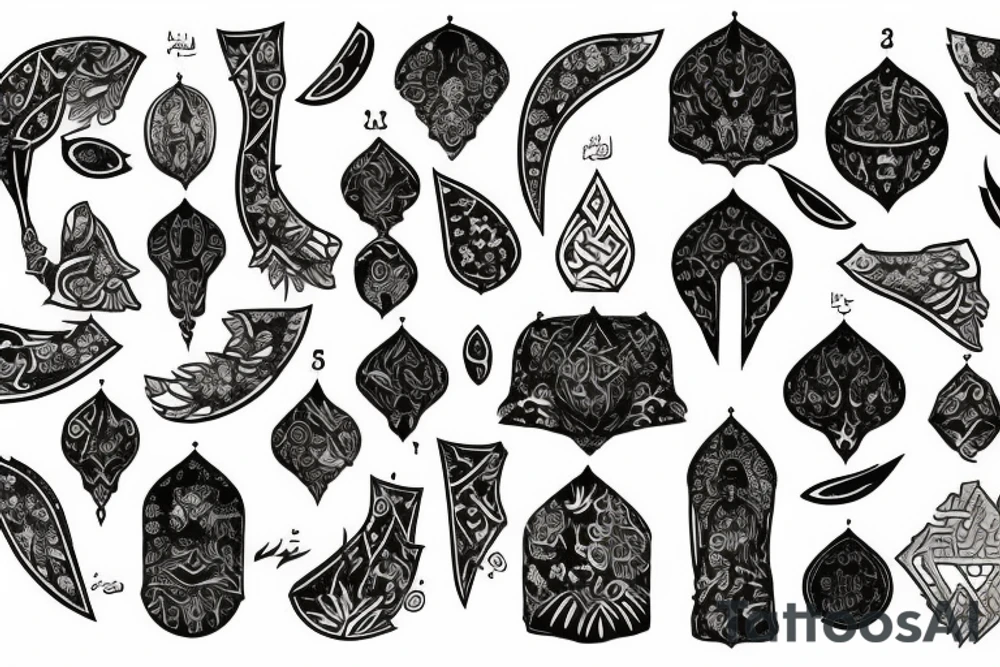 a conceptual scenery with lots of Persian elements tattoo idea