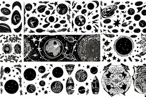 space scenery with lots of Persian elements and planets and stars tattoo idea