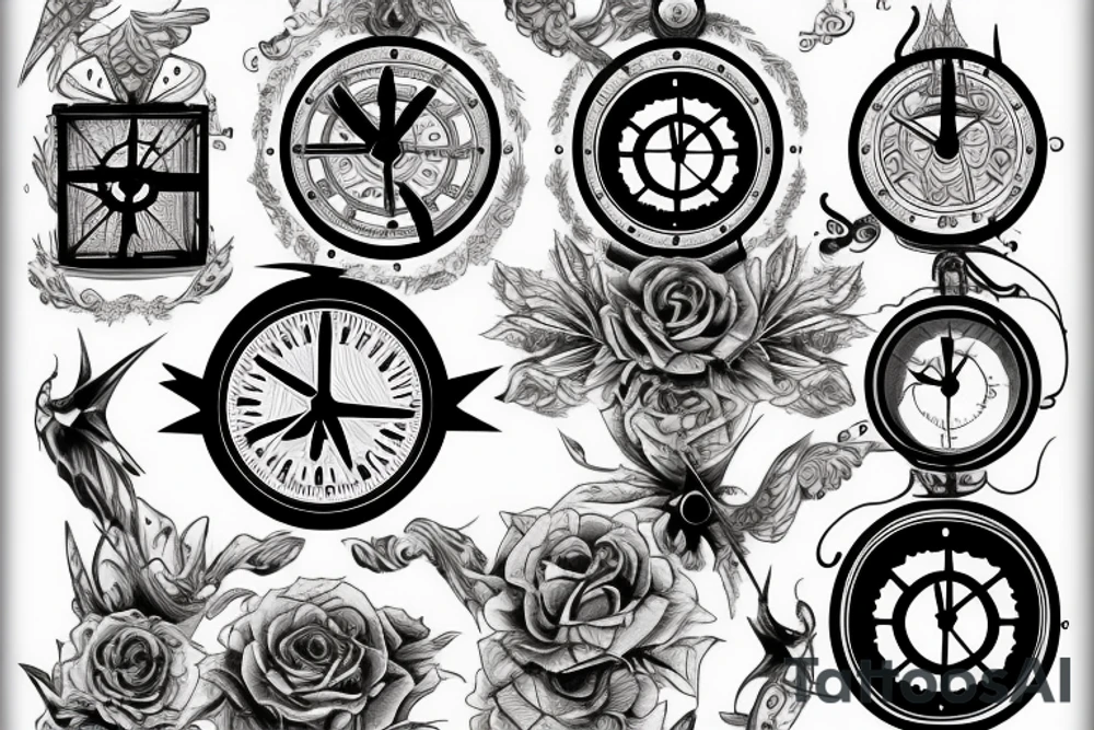 Christian clock compass direction tattoo idea