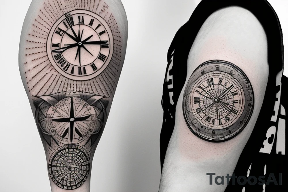 Christian clock compass direction tattoo idea