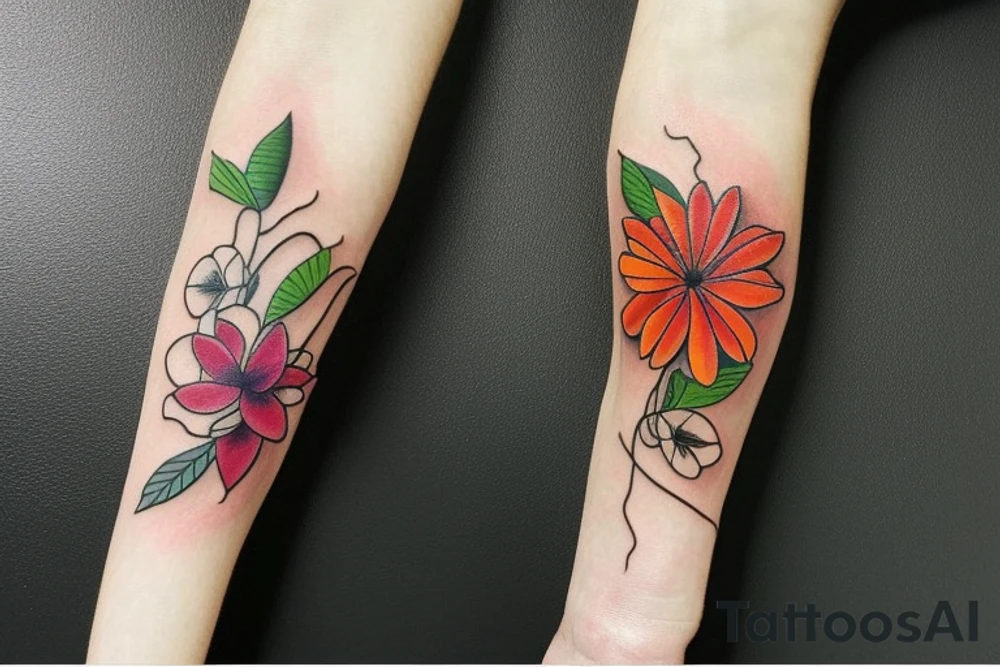 colorful flower with a bandage on its stem tattoo idea