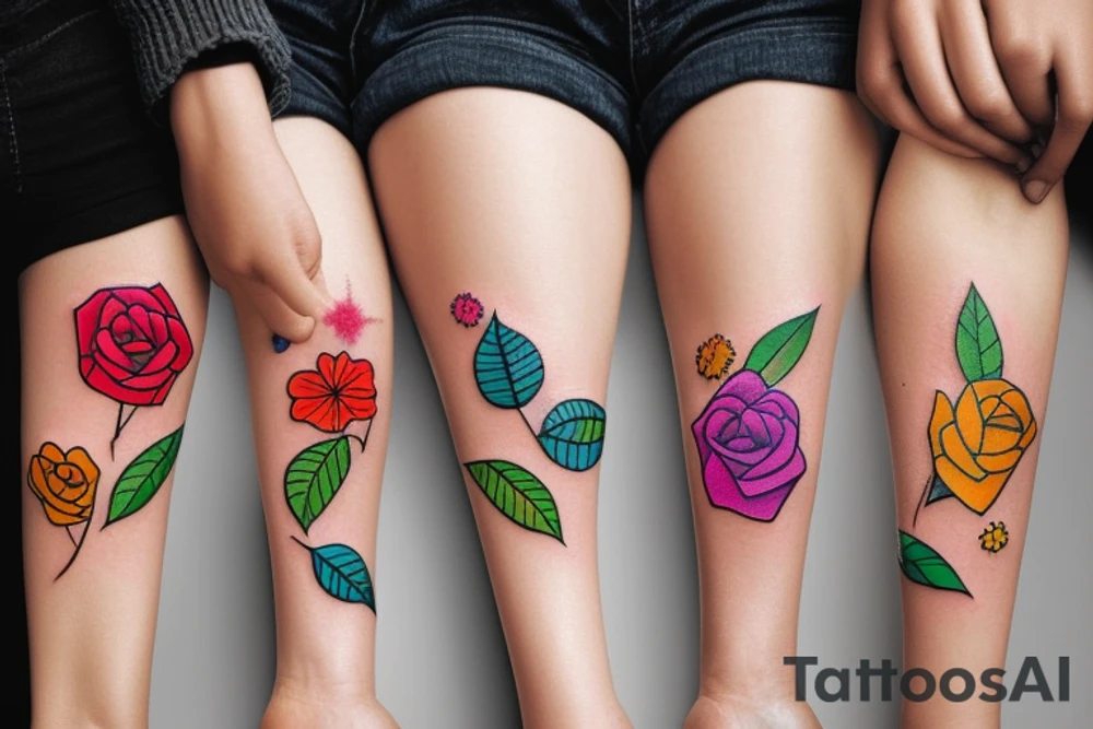 colorful flower with a band-aid on its stem tattoo idea