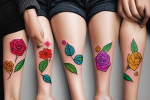 colorful flower with a band-aid on its stem tattoo idea