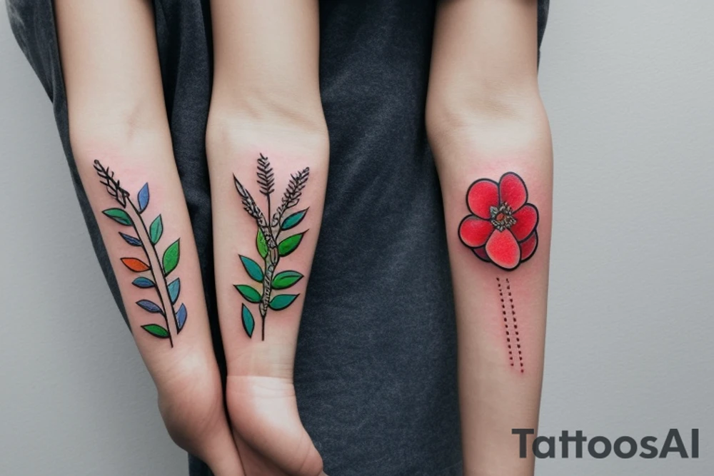 colorful flower with a band-aid on its stem tattoo idea