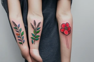 colorful flower with a band-aid on its stem tattoo idea