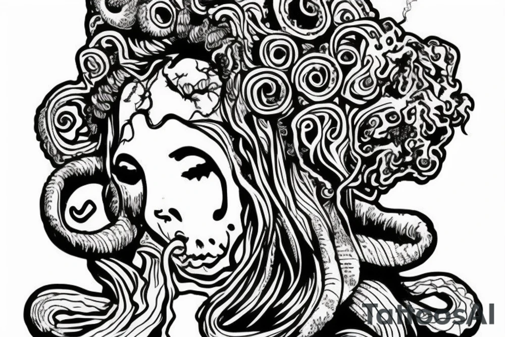 Hippie medusa smoking weed tattoo idea