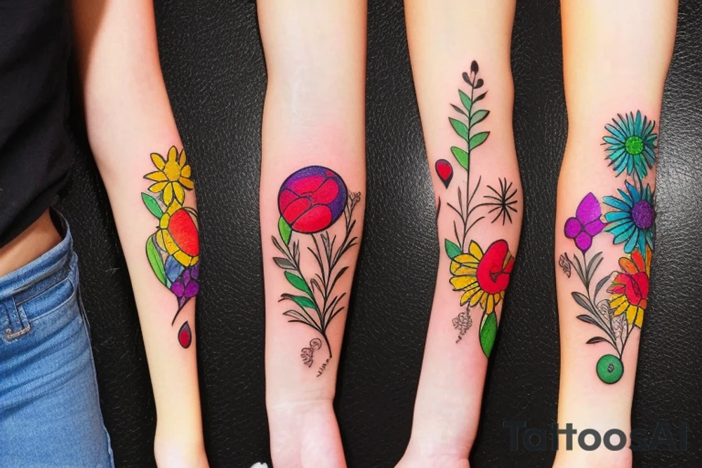 colorful flower with a band-aid on its stem tattoo idea