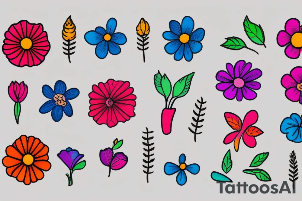colorful flower with a band-aid on its stem tattoo idea