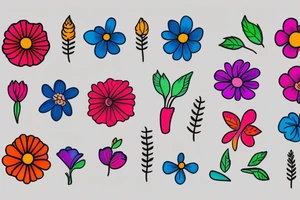 colorful flower with a band-aid on its stem tattoo idea