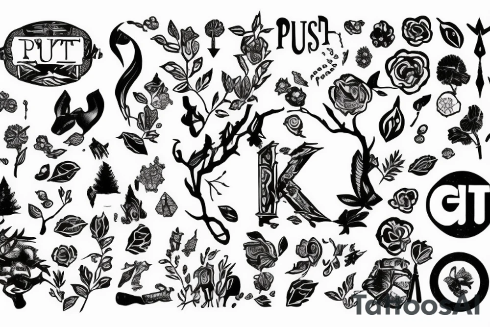 text that says "git push" surrounded by nature tattoo idea