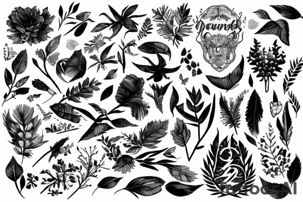 text surrounded by nature tattoo idea