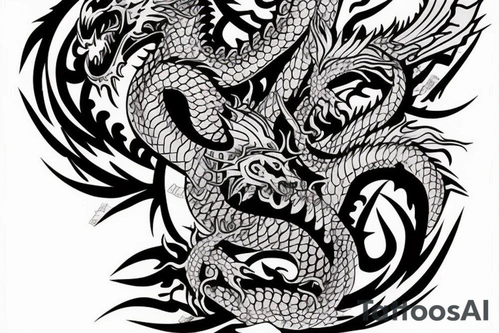 Back tattoo with a dragon and splashes of colour tattoo idea