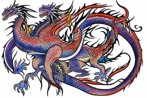 Back tattoo with a dragon and splashes of colour tattoo idea