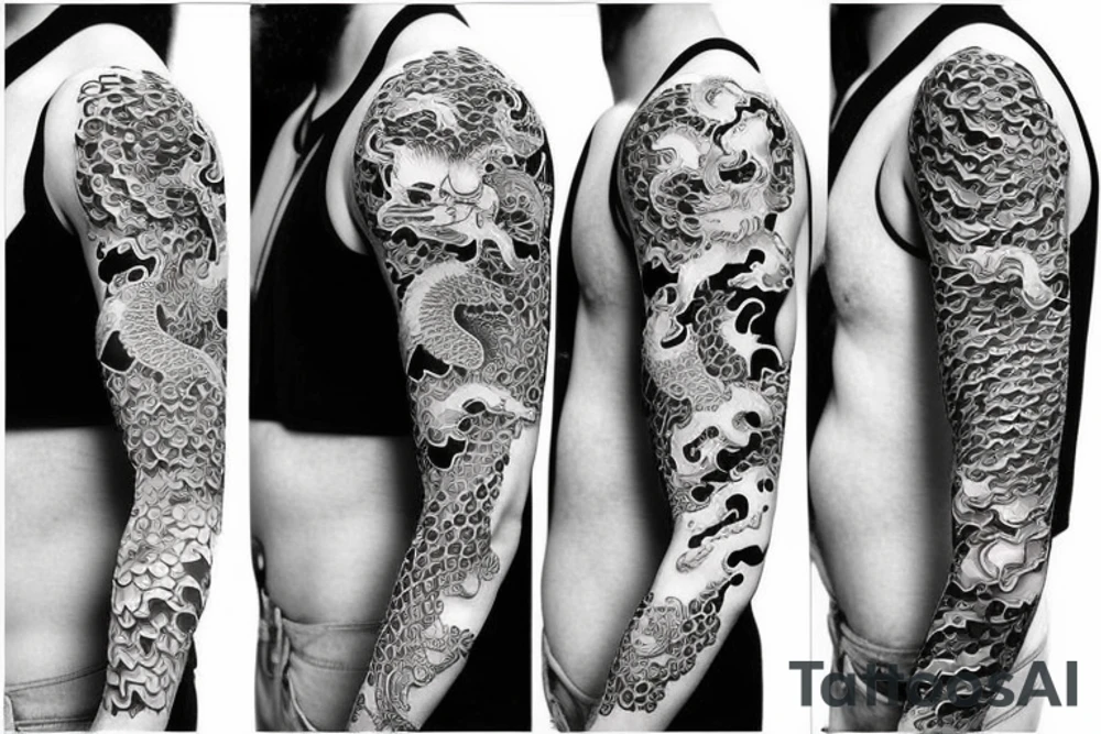 Sleeve tattoo that has Japanese dragons tattoo idea