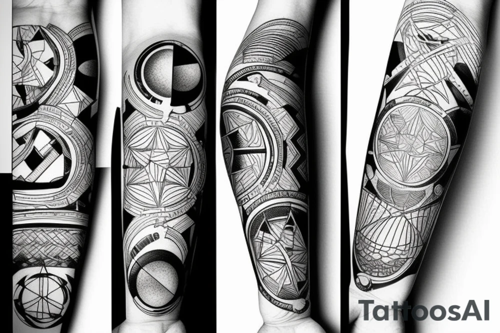 Abstract space and organic full arm single design tattoo idea