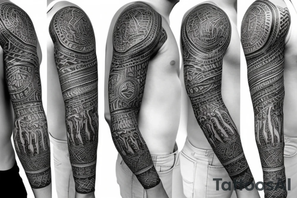 Full arm sleeve tribal god tattoo tattoo idea