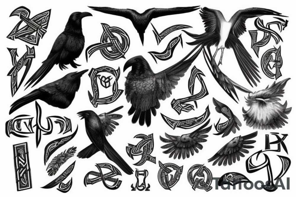 Nordic runes with the raven of odin tattoo idea