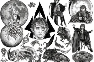 pippin from lord of the rings looking up at a large full moon tattoo idea