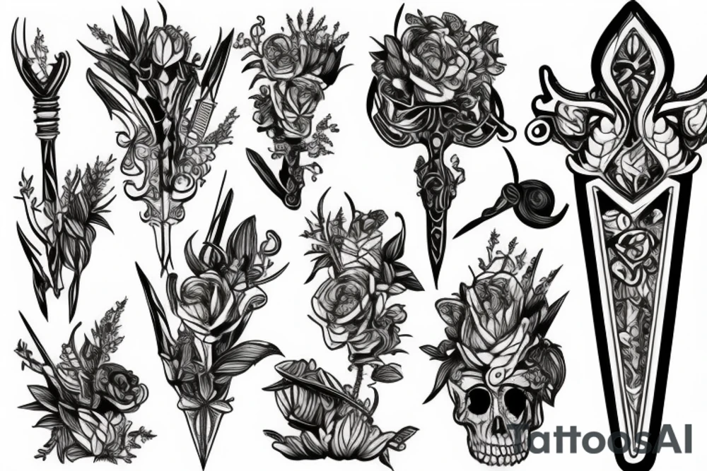 swords and plants tattoo idea