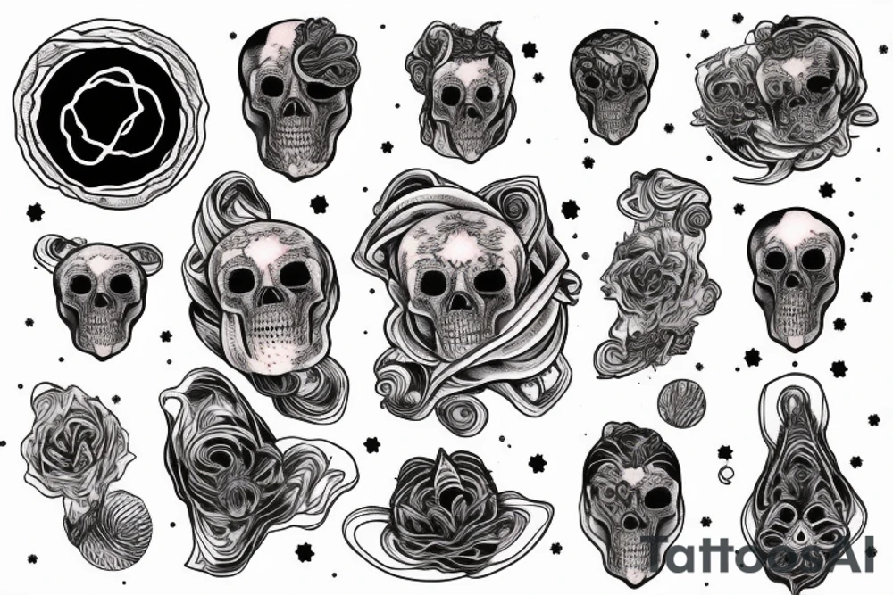 Dog skeleton intertwined with space nebula tattoo idea