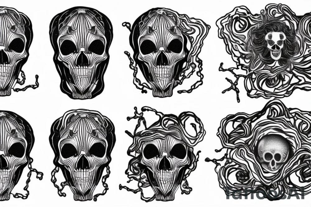 Dog skeleton intertwined with space nebula tattoo idea