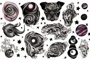 Dog intertwined with space nebula tattoo idea