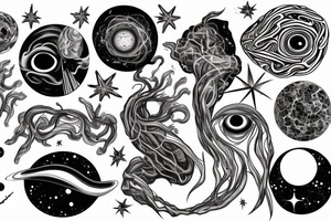 Space Nebula intertwined with eyeball and neural synapses tattoo idea