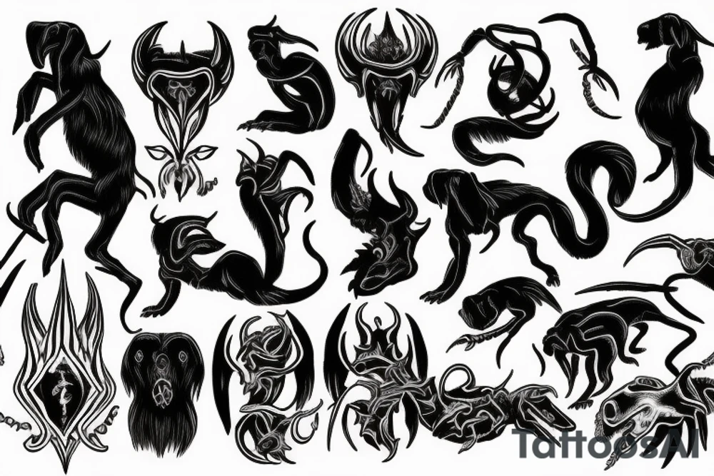 devil with a scorpion tail on a black hound tattoo idea