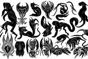 devil with a scorpion tail on a black hound tattoo idea