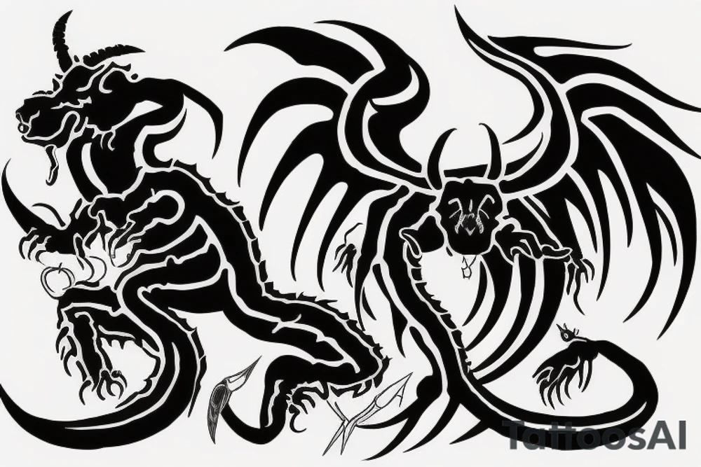 devil with a scorpion tail on a black hound tattoo idea