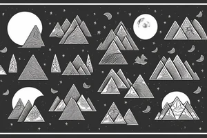 a few pieces of wheat in front of a mountain with a forest around it at night with the moon shining down tattoo idea