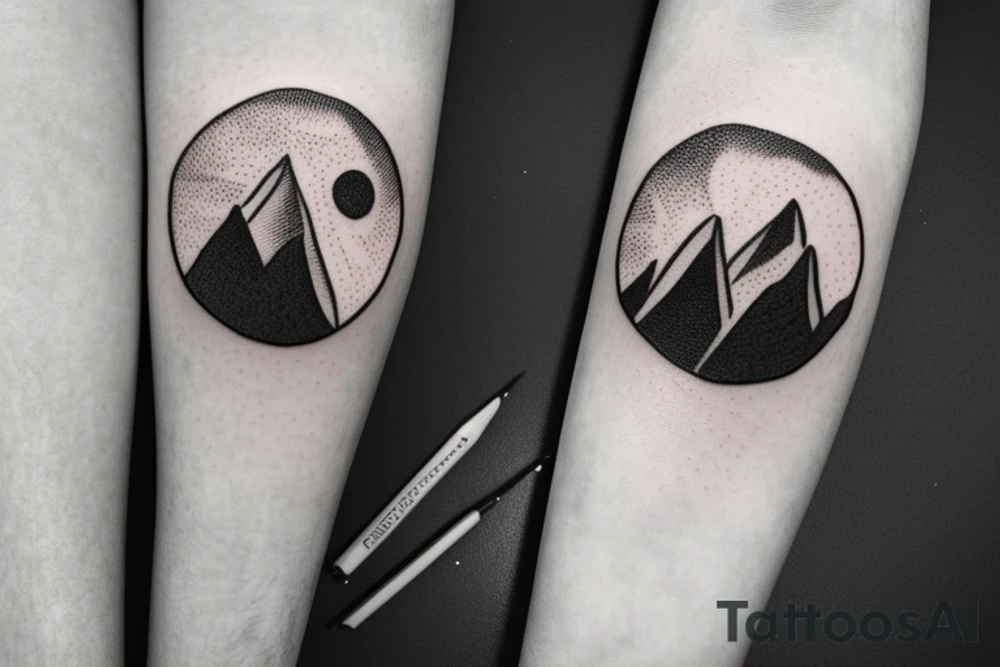 a few pieces of wheat in front of a mountain with a forest around it at night with the moon shining down tattoo idea