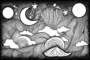 wheat scenery at night with moon and stars tattoo idea
