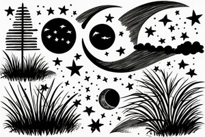 wheat scenery at night with moon and stars tattoo idea
