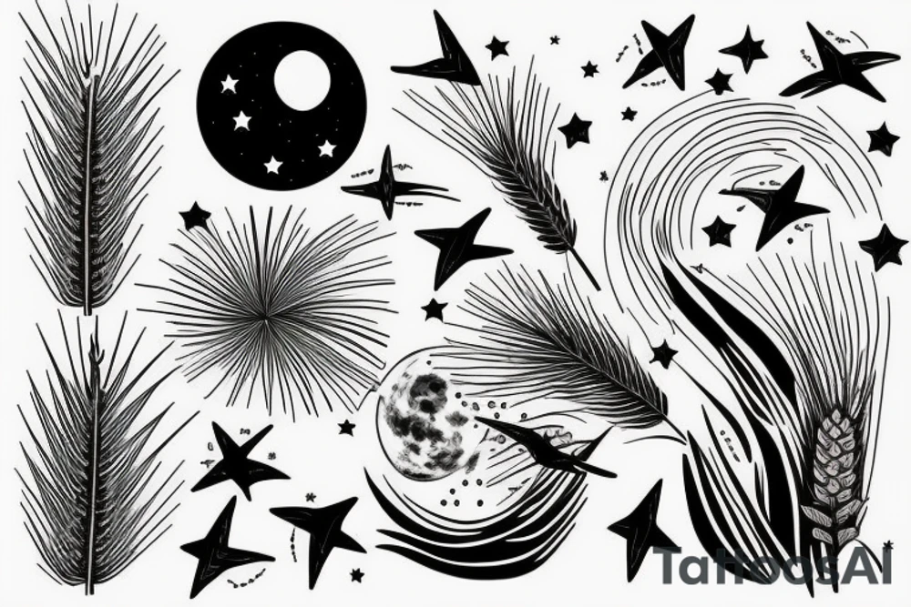 wheat scenery at night with moon and stars tattoo idea