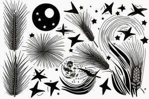 wheat scenery at night with moon and stars tattoo idea