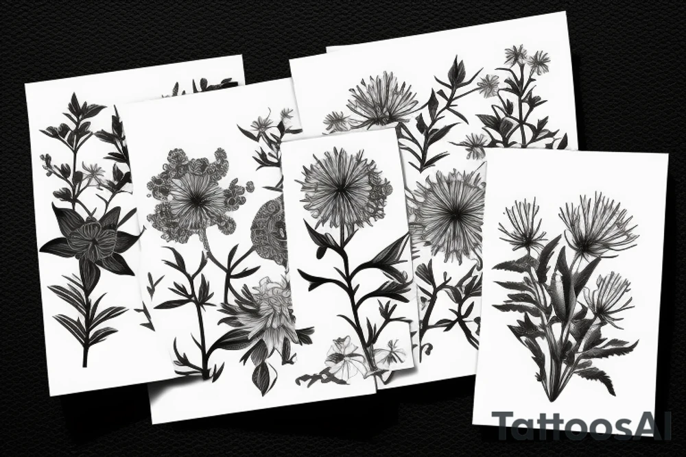 Wild flowers, botanical painting tattoo idea