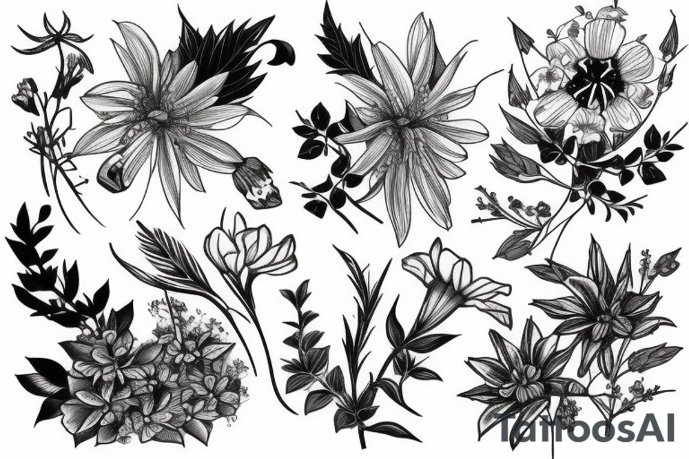 Wild flowers, botanical painting tattoo idea