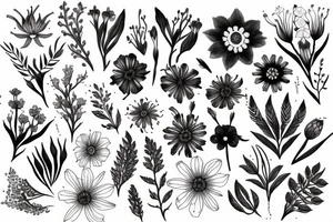 Wild flowers, botanical painting tattoo idea