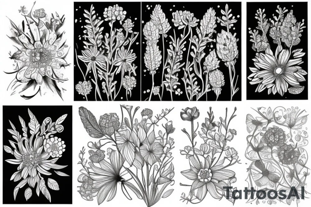 Wild flowers, botanical painting tattoo idea