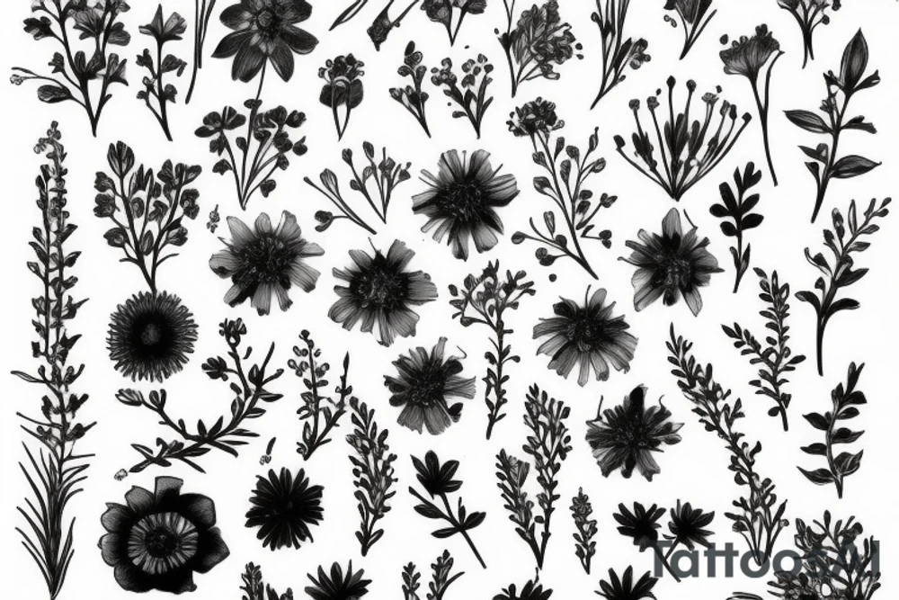 Wild flowers, botanical painting tattoo idea
