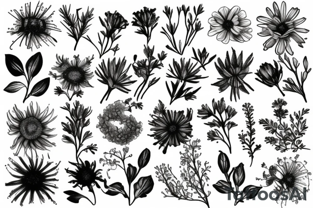 Wild flowers, botanical painting tattoo idea