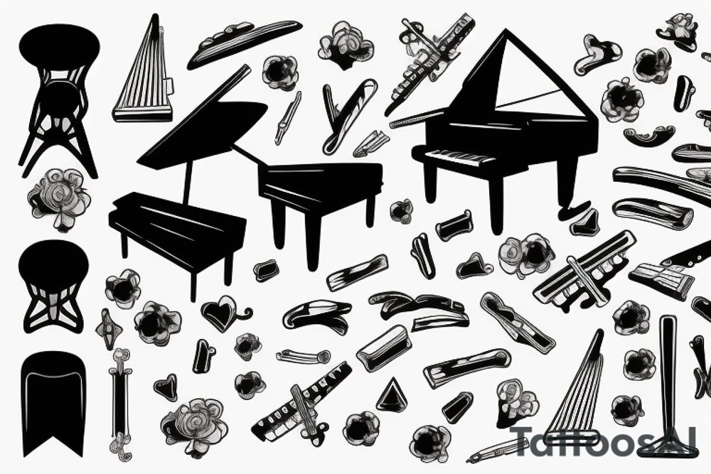 Piano with cross music tattoo idea