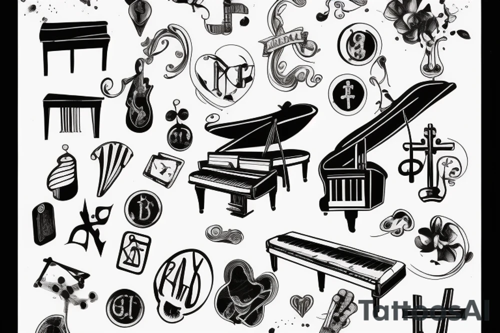Piano with cross music tattoo idea