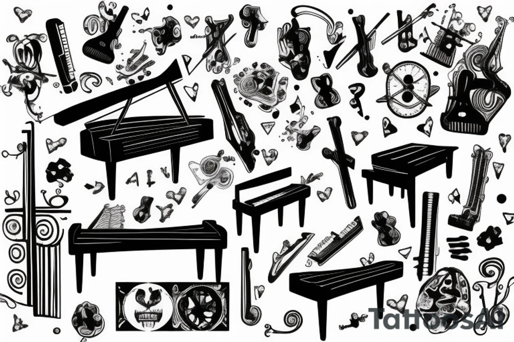 Piano with cross music tattoo idea