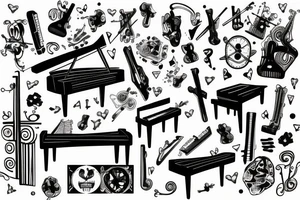Piano with cross music tattoo idea