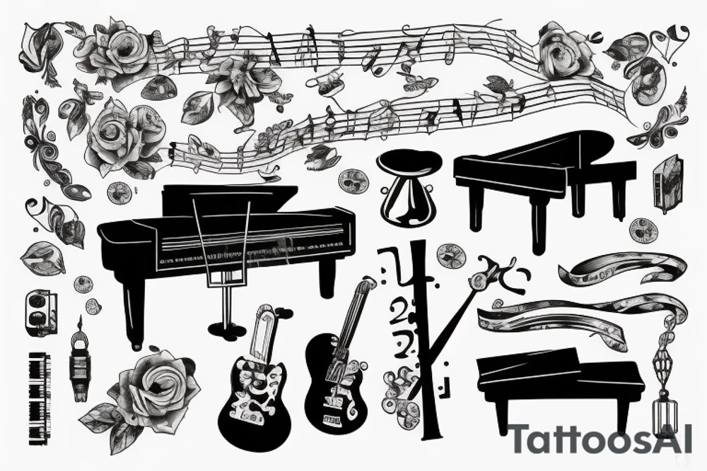 Piano with cross music tattoo idea
